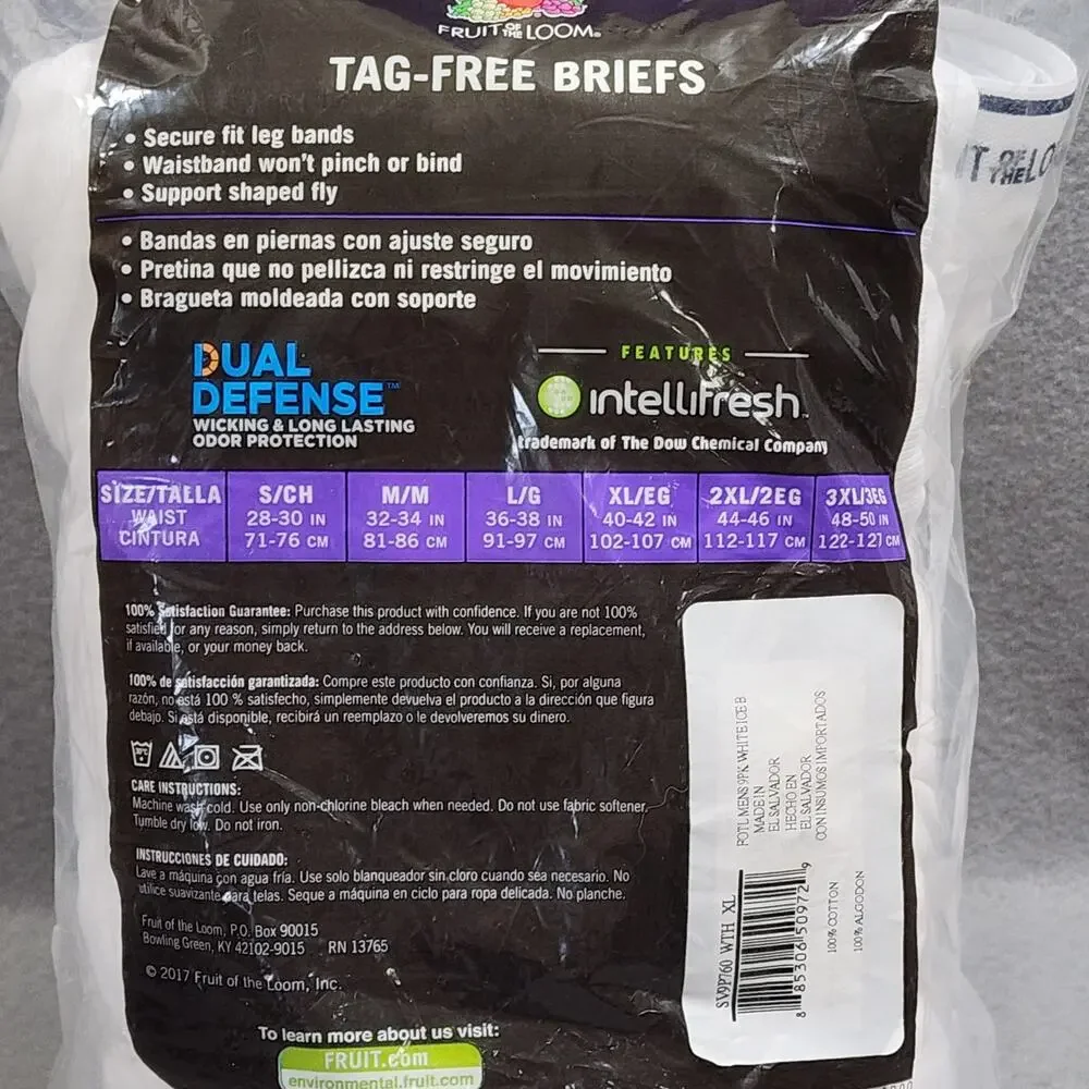 9pk Tag Free Full Cut 100% Cotton Briefs Mens Sz XL 40-42 Fruit Of The Loom NIP